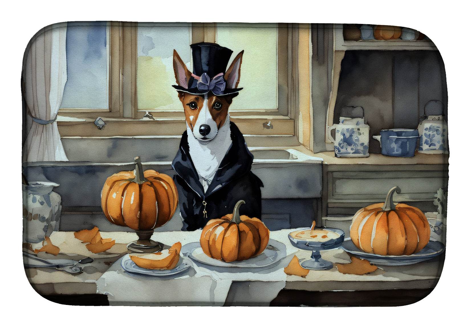 Basenji Fall Kitchen Pumpkins Dish Drying Mat - Loft&Timber