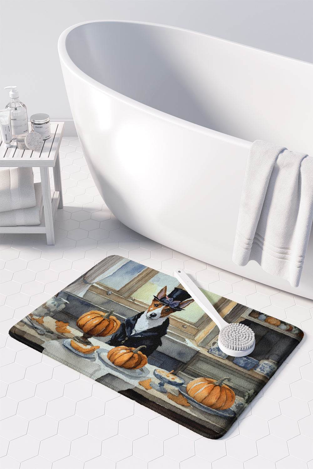 Basenji Fall Kitchen Pumpkins Memory Foam Kitchen Mat - Loft&Timber
