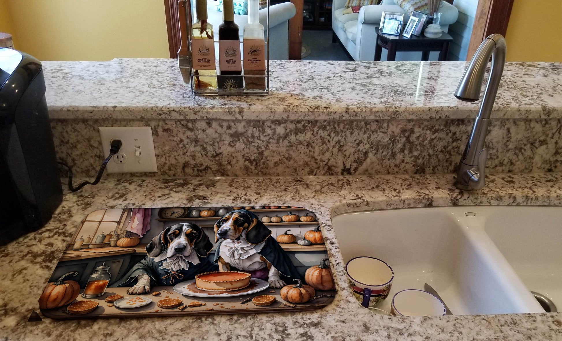 Basset Hound Fall Kitchen Pumpkins Dish Drying Mat - Loft&Timber