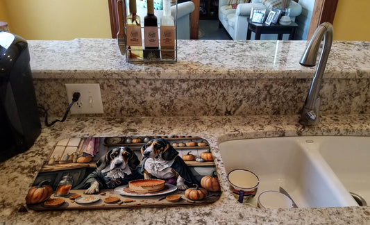 Basset Hound Fall Kitchen Pumpkins Dish Drying Mat - Loft&Timber