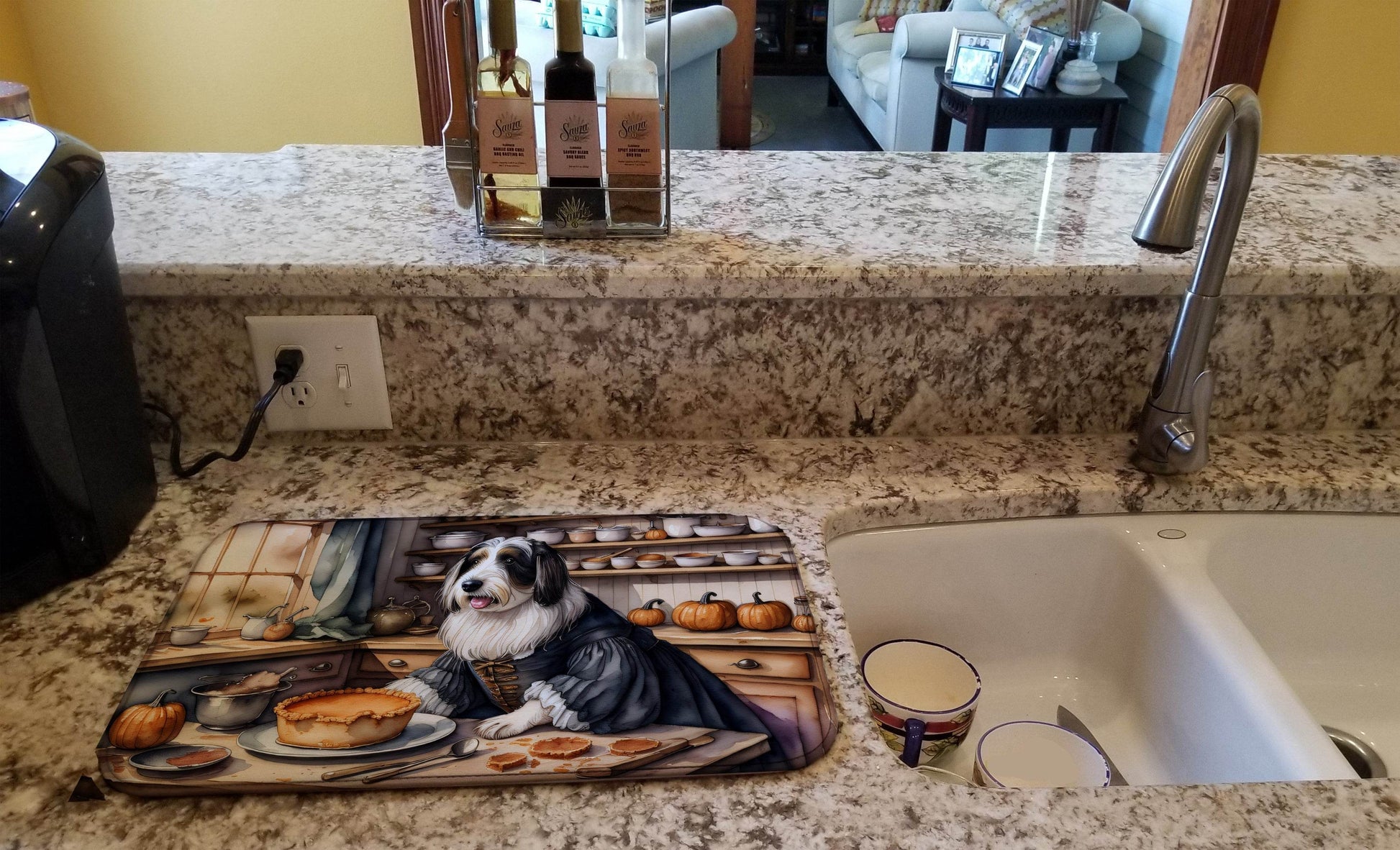 Bearded Collie Fall Kitchen Pumpkins Dish Drying Mat - Loft&Timber