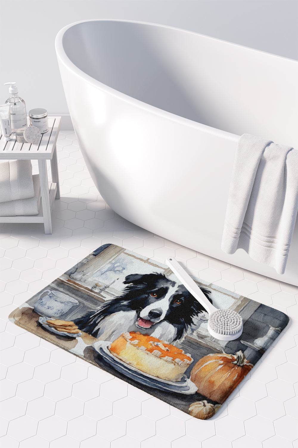 Border Collie Fall Kitchen Pumpkins Memory Foam Kitchen Mat - Loft&Timber