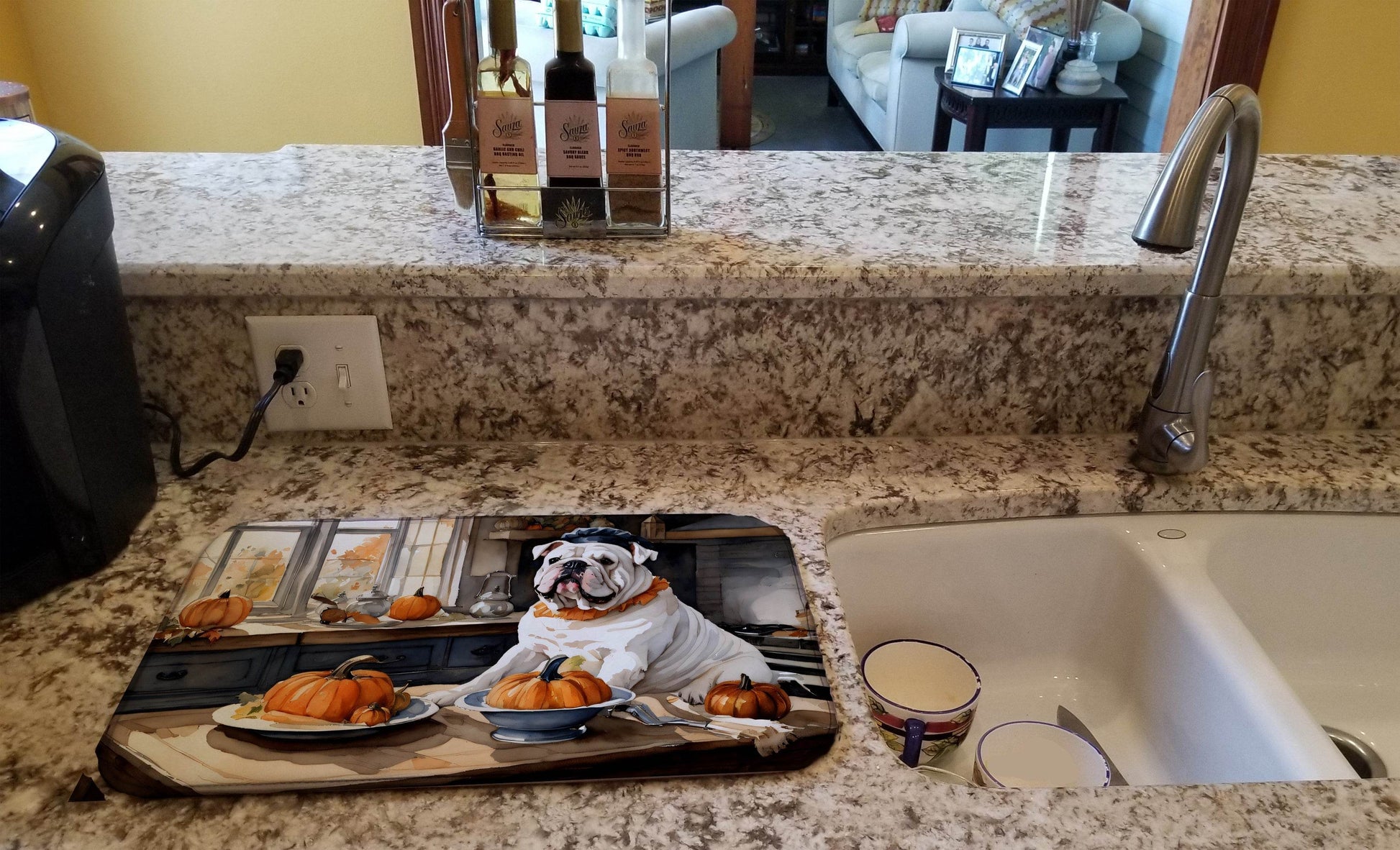 English Bulldog Fall Kitchen Pumpkins Dish Drying Mat - Loft&Timber