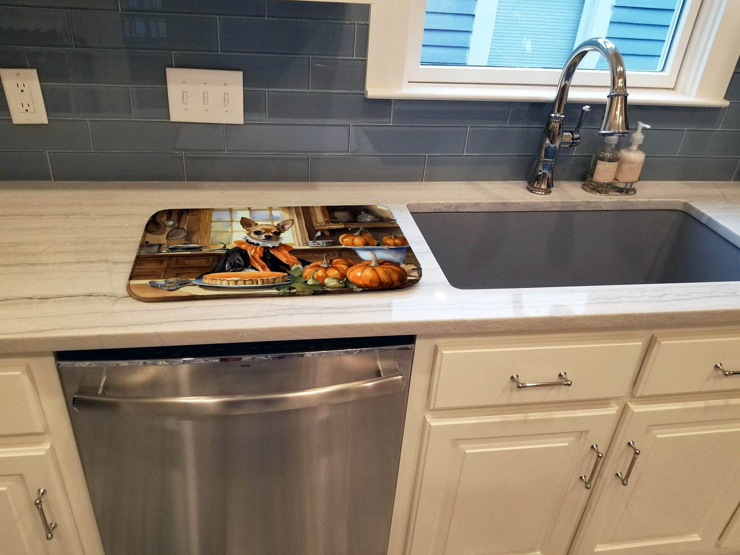 Chihuahua Fall Kitchen Pumpkins Dish Drying Mat - Loft&Timber