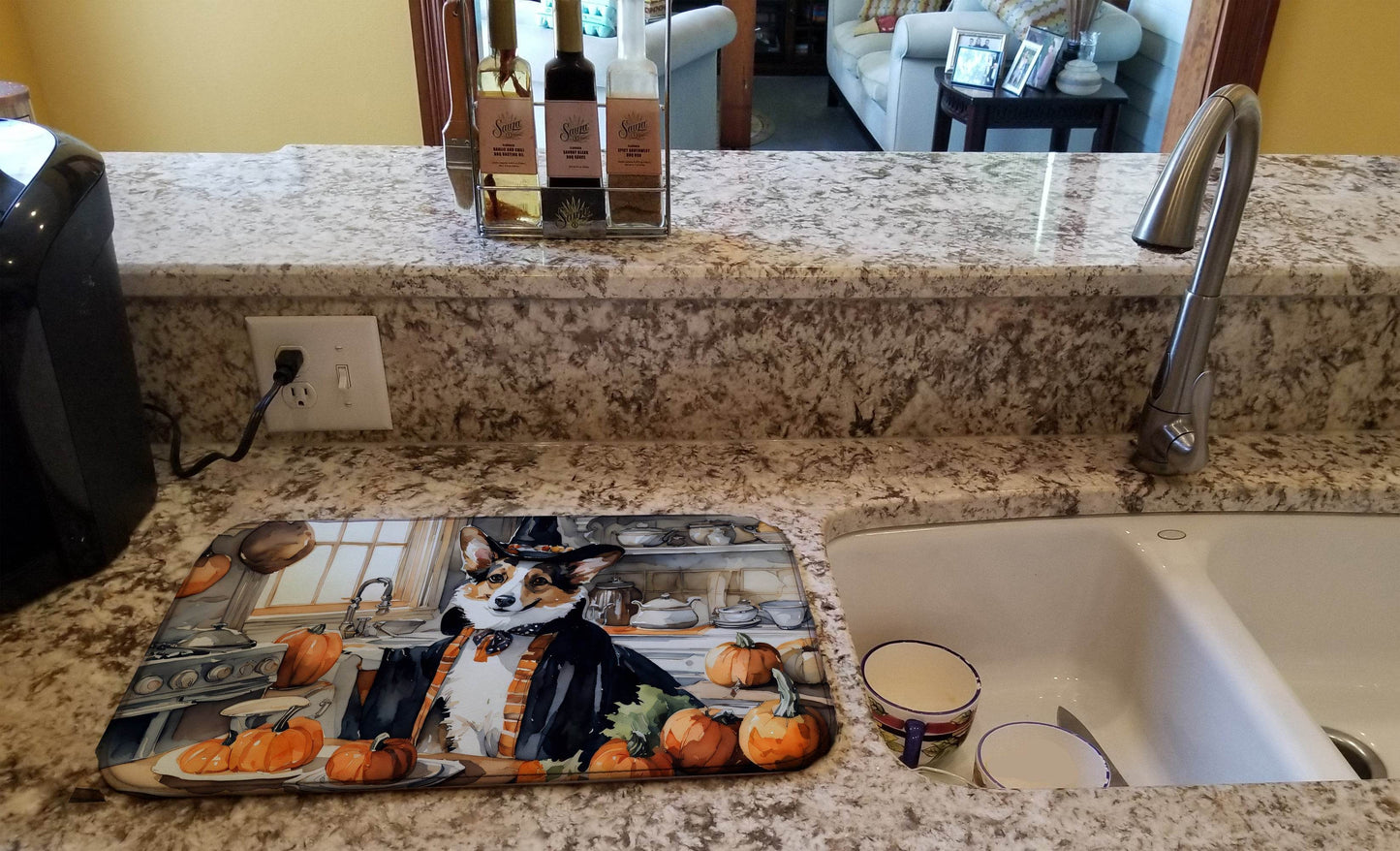 Corgi Fall Kitchen Pumpkins Dish Drying Mat - Loft&Timber