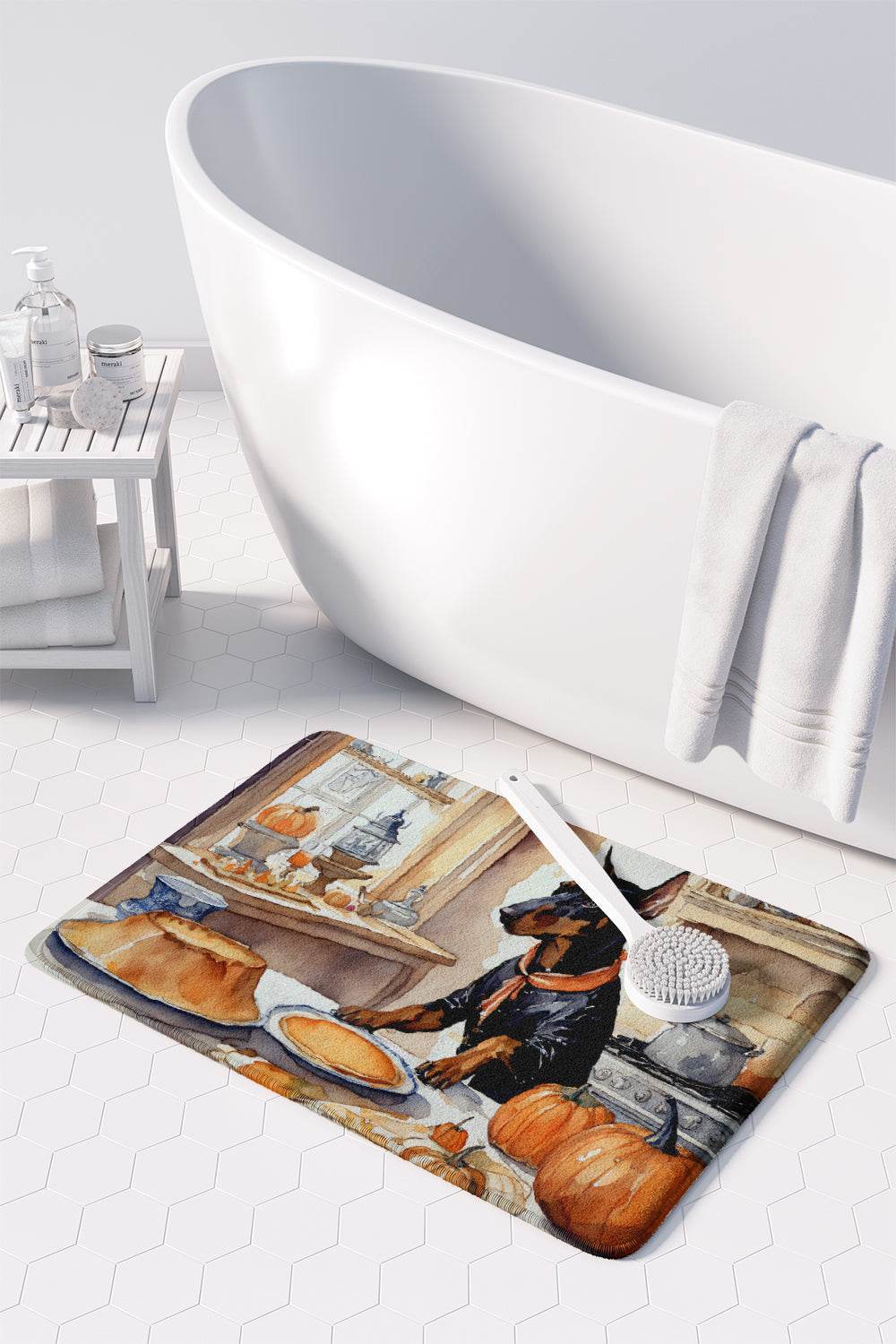 Doberman Pinscher Fall Kitchen Pumpkins Memory Foam Kitchen Mat - Loft&Timber