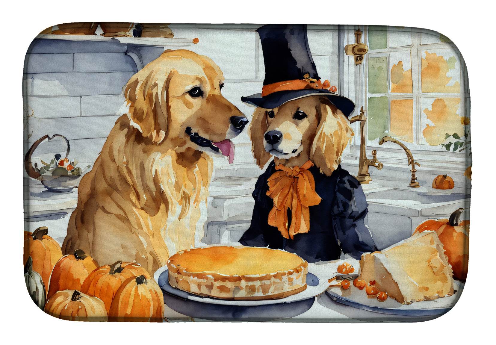 Golden Retriever Fall Kitchen Pumpkins Dish Drying Mat - Loft&Timber