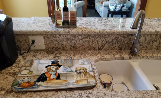 Golden Retriever Fall Kitchen Pumpkins Dish Drying Mat - Loft&Timber