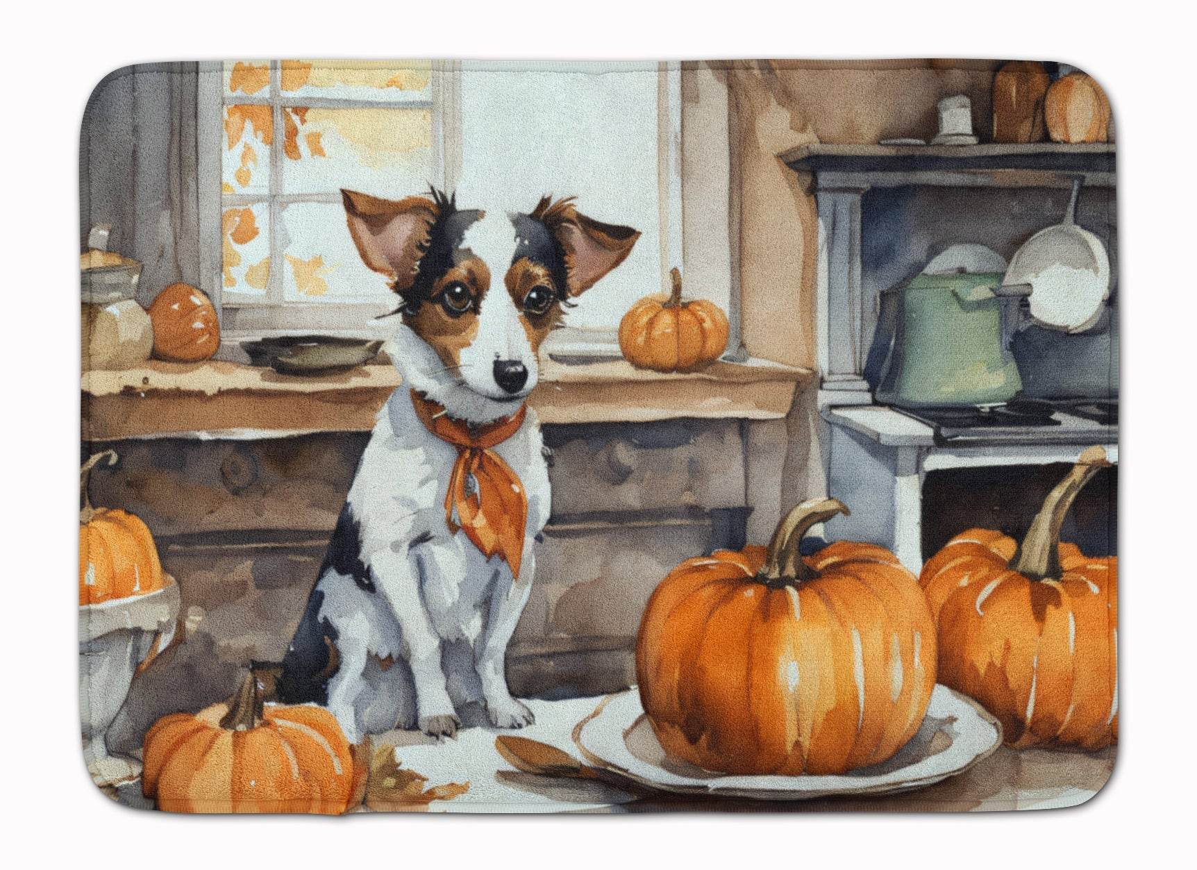 Jack Russell Terrier Fall Kitchen Pumpkins Memory Foam Kitchen Mat - Loft&Timber