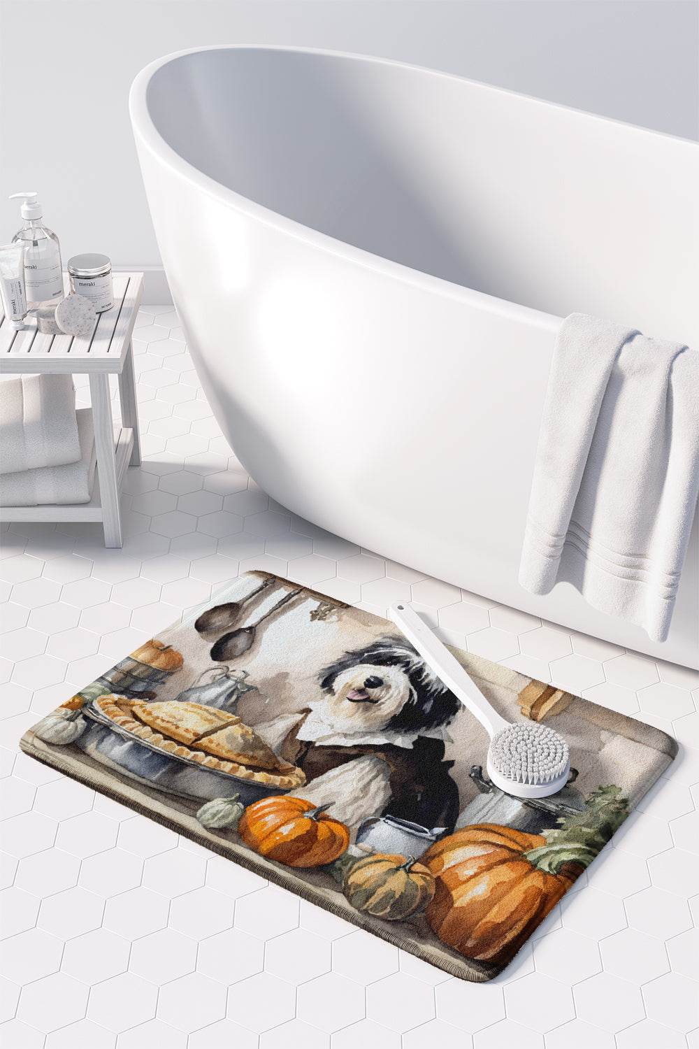 Old English Sheepdog Fall Kitchen Pumpkins Memory Foam Kitchen Mat - Loft&Timber