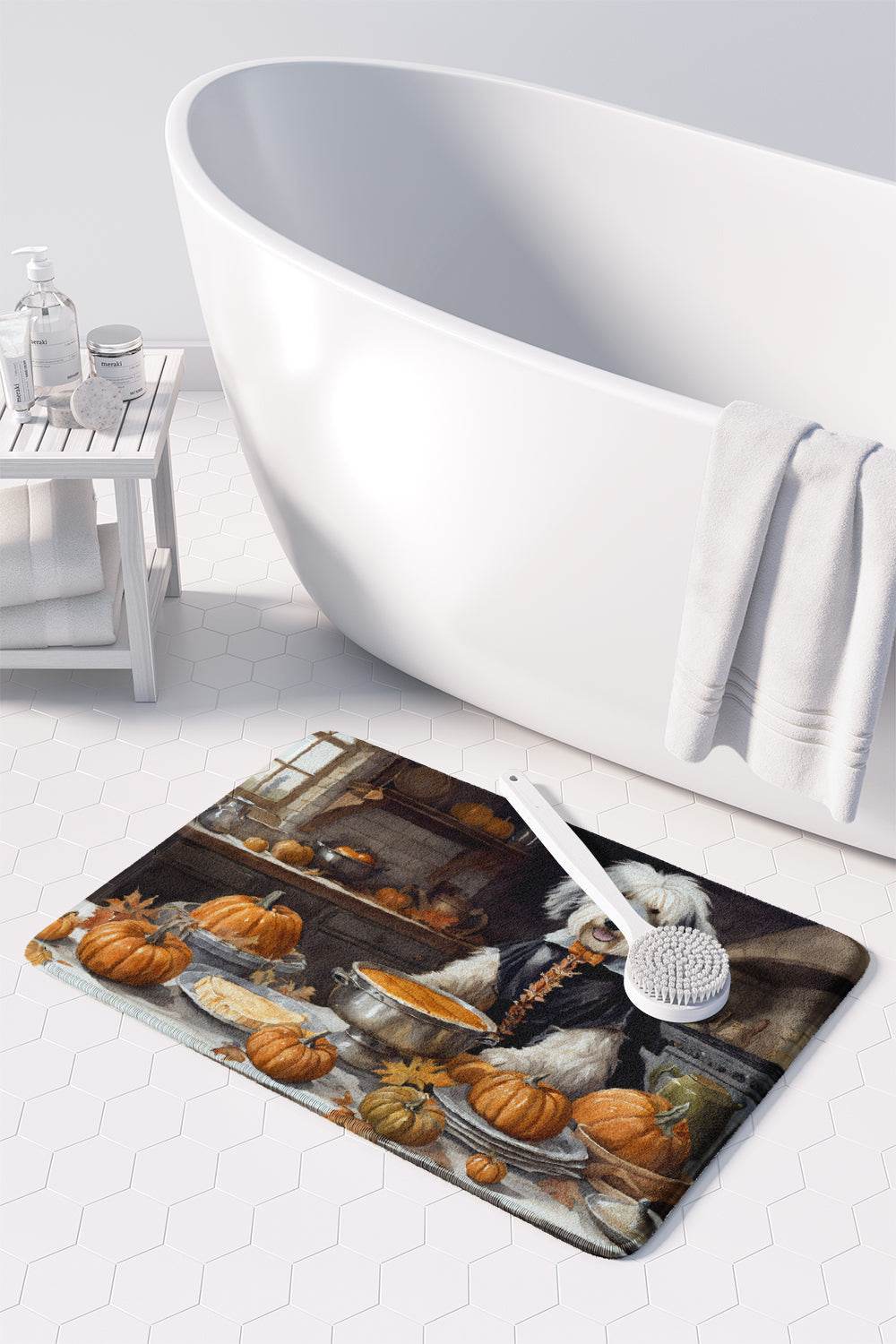 Old English Sheepdog Fall Kitchen Pumpkins Memory Foam Kitchen Mat - Loft&Timber