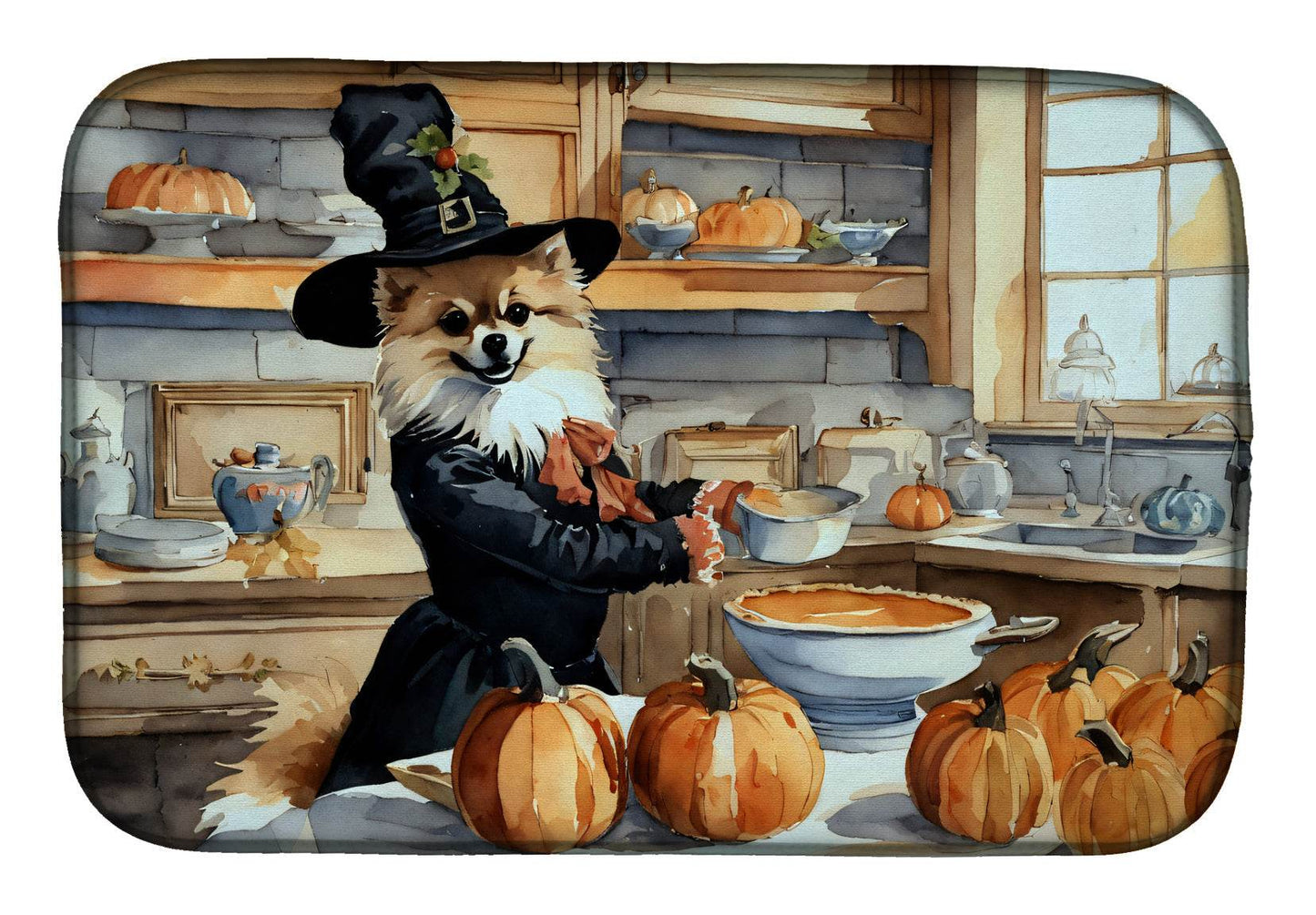 Pomeranian Fall Kitchen Pumpkins Dish Drying Mat - Loft&Timber