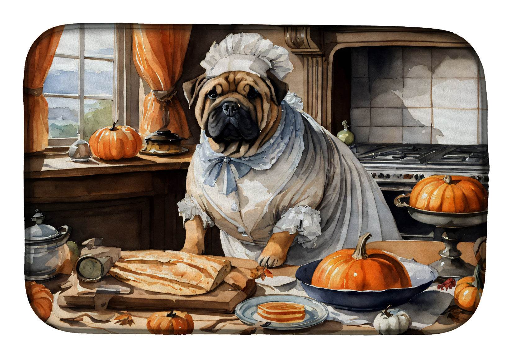 Shar Pei Fall Kitchen Pumpkins Dish Drying Mat - Loft&Timber