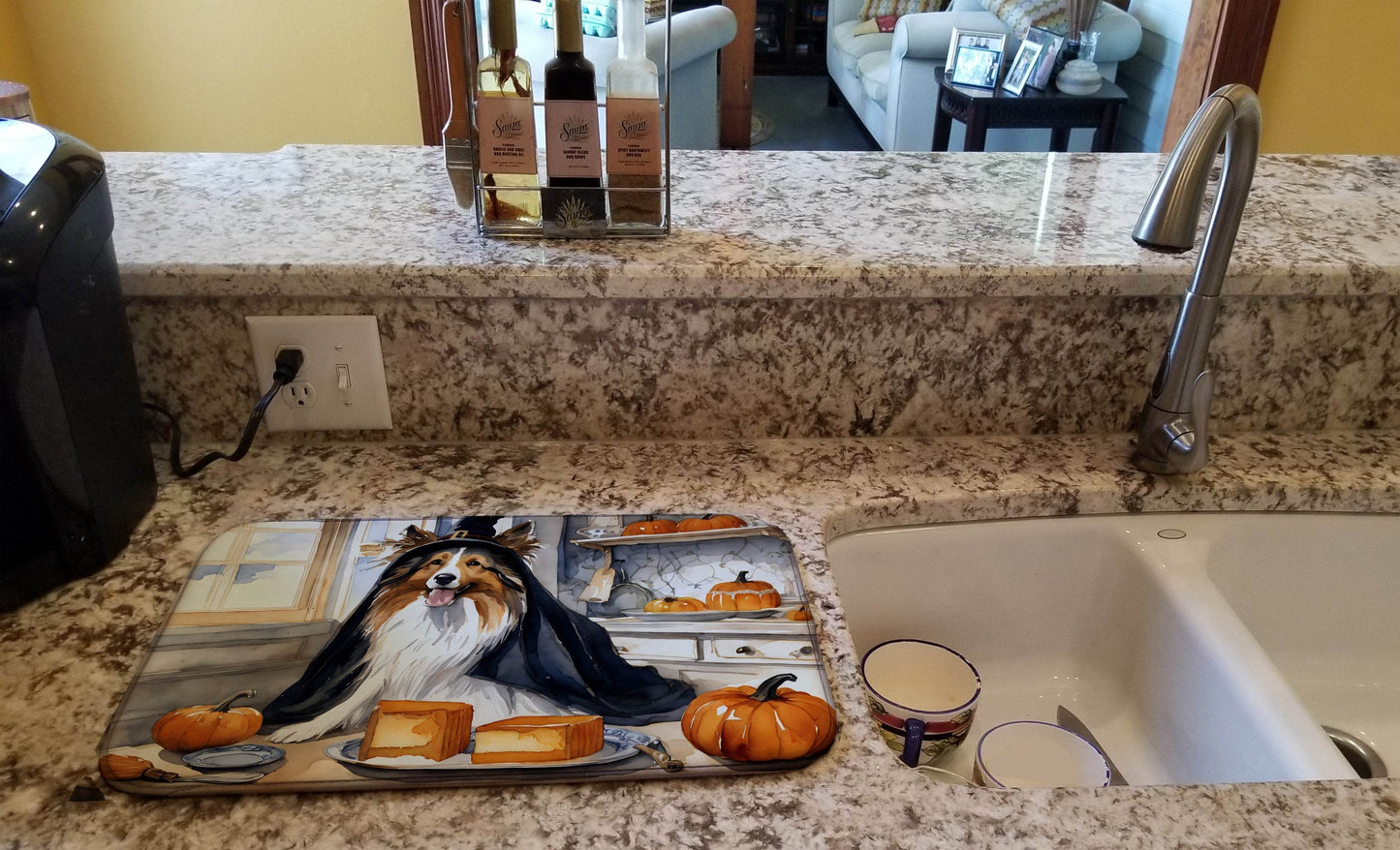 Sheltie Fall Kitchen Pumpkins Dish Drying Mat - Loft&Timber