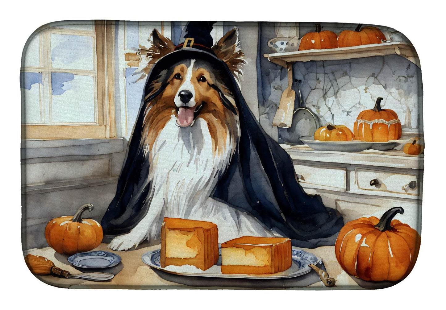 Sheltie Fall Kitchen Pumpkins Dish Drying Mat - Loft&Timber