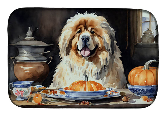 Tibetan Mastiff Fall Kitchen Pumpkins Dish Drying Mat - Loft&Timber
