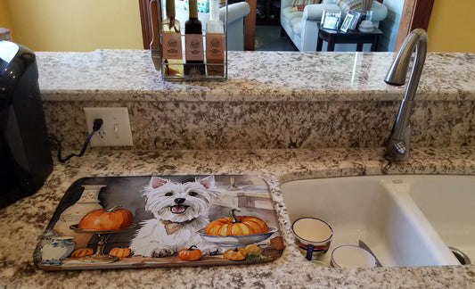 Westie Fall Kitchen Pumpkins Dish Drying Mat - Loft&Timber