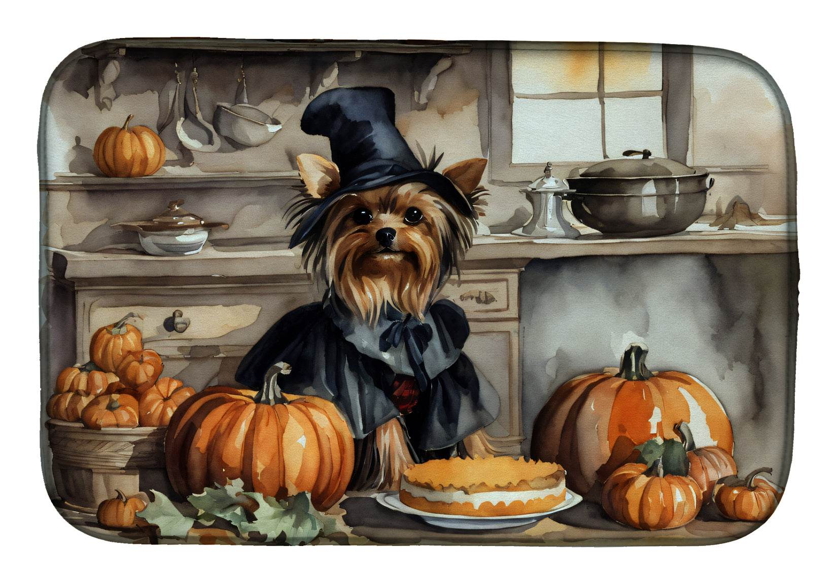 Yorkie Fall Kitchen Pumpkins Dish Drying Mat - Loft&Timber