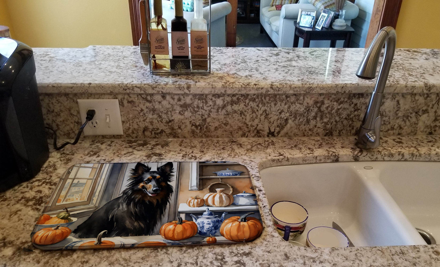 Belgian Sheepdog Fall Kitchen Pumpkins Dish Drying Mat - Loft&Timber