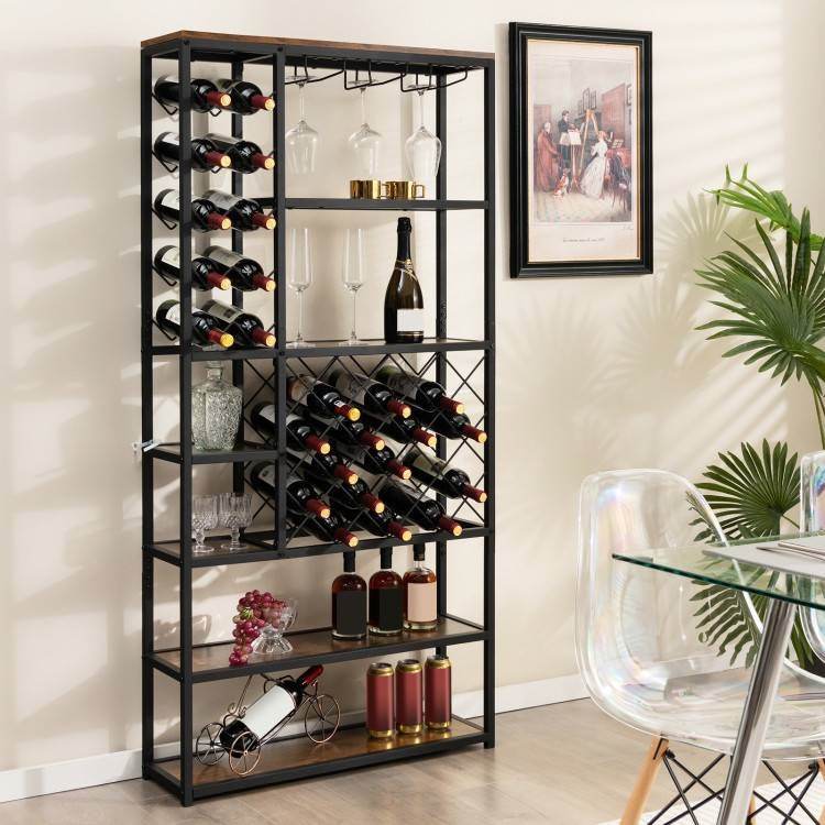 Heavy Duty Industrial Metal Wood 6 Tier Wine Rack Kitchen Storage Shelving Unit - Loft&Timber