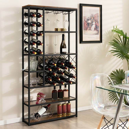 Heavy Duty Industrial Metal Wood 6 Tier Wine Rack Kitchen Storage Shelving Unit - Loft&Timber