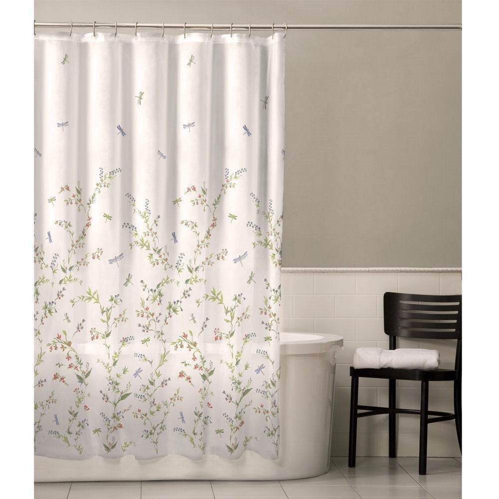 Floral Dragonfly Polyester Machine Washable Shower Curtain - Loft&Timber