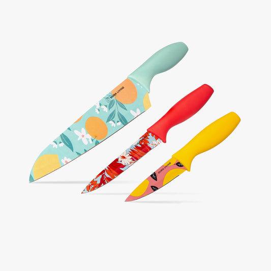 3-Piece Printed Kitchen Knife Set-Multi Color - Loft&Timber