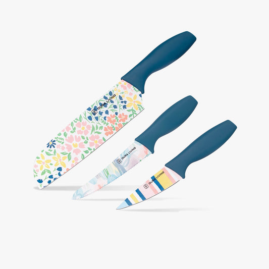 3-Piece Printed Kitchen Knife Set-Floral - Loft&Timber