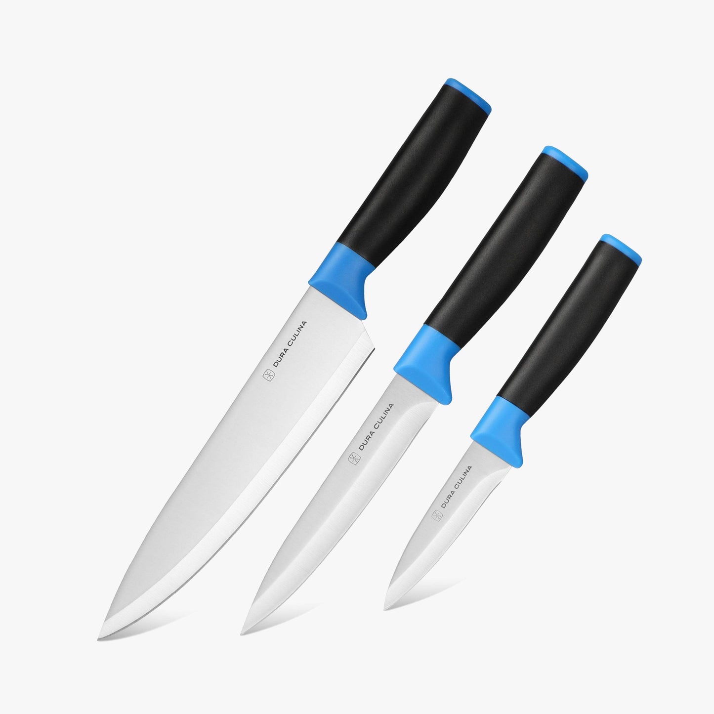 Duo-Grip 3 Piece Kitchen Knife Set With Blade Guards, Blue - Loft&Timber
