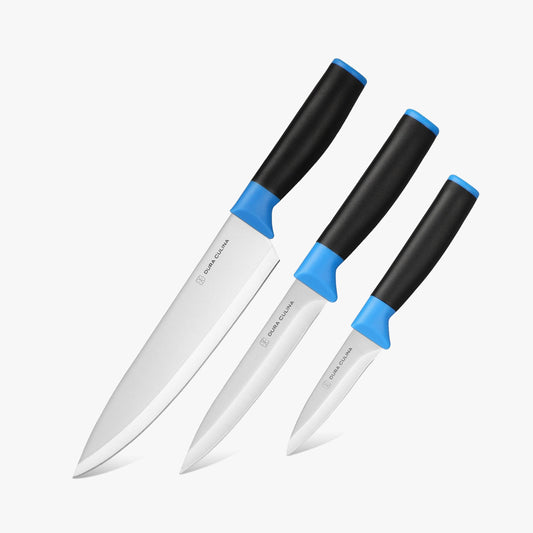 Duo-Grip 3 Piece Kitchen Knife Set With Blade Guards, Blue - Loft&Timber