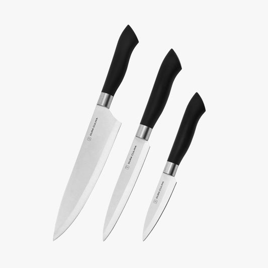 3 Piece Kitchen Knife Set with Matching Blade Guards, Black - Loft&Timber