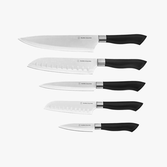 5 Piece Kitchen Knife Set With Matching Blade Guards, Black-0