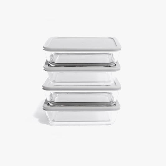 Glass Food Storage Containers - 8 Piece 6.55 Cup (4 Containers + 4 Lids) Rectangular Set - Loft&Timber