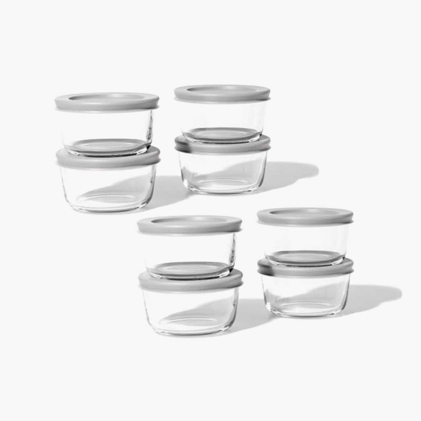 Glass Food Storage Containers - 16 Piece 7oz Set (8 Containers + 8 Lids), Grey - Loft&Timber