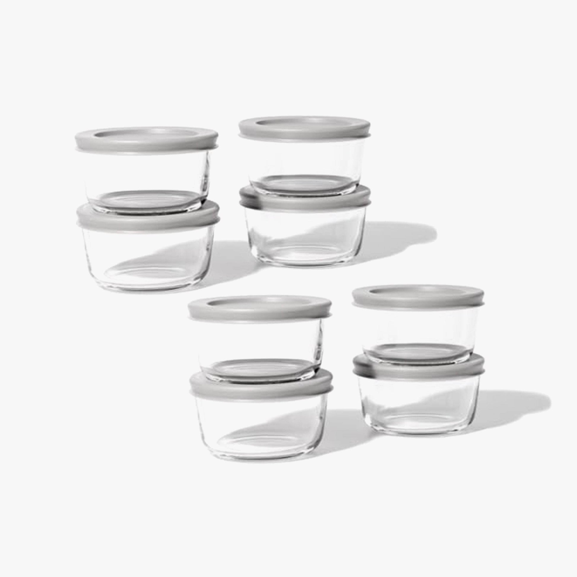 Glass Food Storage Containers - 16 Piece 7oz Set (8 Containers + 8 Lids), Grey - Loft&Timber