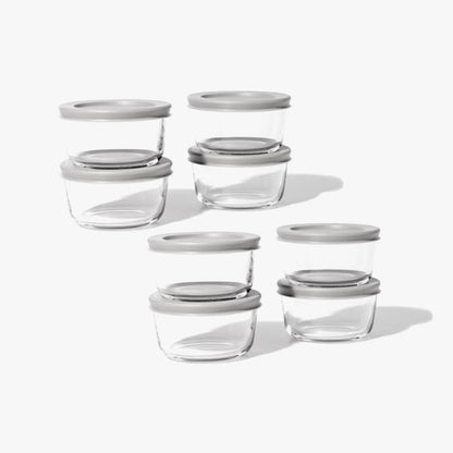 Glass Food Storage Containers - 16 Piece 7oz Set (8 Containers + 8 Lids), Grey - Loft&Timber