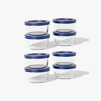 Glass Food Storage Containers - 16 Piece 7oz Set (8 Containers + 8 Lids), Blue - Loft&Timber
