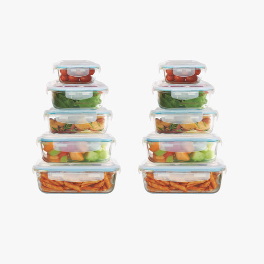 20-Piece Glass Food Storage Containers with Airtight Locking Lids (10 Containers + 10 Lids) - Loft&Timber