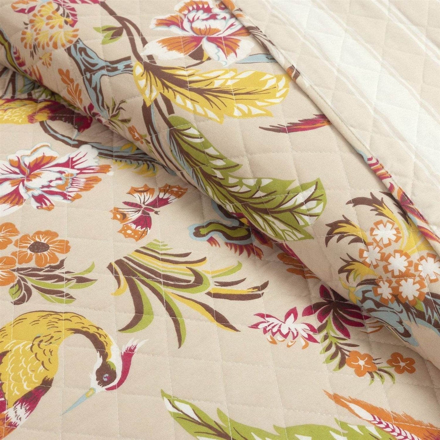 Full/Queen Size 3 PCS Lightweight Peacocks Polyester Quilt Set Tan - Loft&Timber