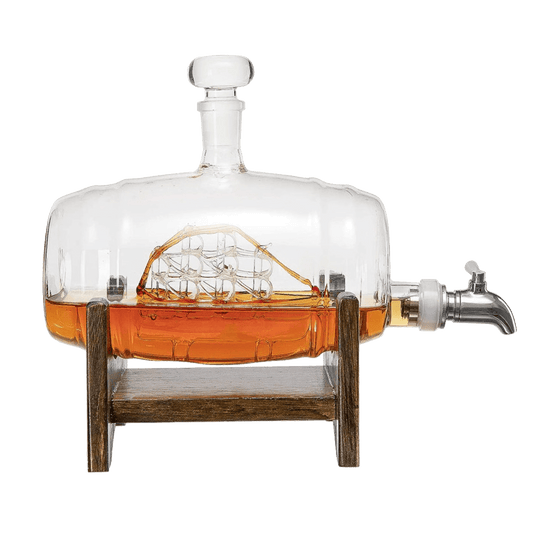 Whiskey Ship in a Barrel Decanter With Ship With 2-10 oz Glasses - By The Wine Savant, Whiskey & Wine Decanter Clear - Loft&Timber