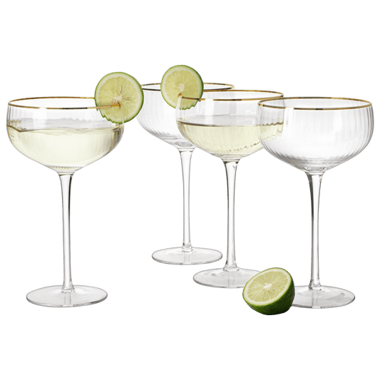 Coupe Cocktail Glasses 7 oz, Set of 4 Classic Manhattan Glasses For Cocktails, Libbey Champagne Coupe, Classic Coupe Glasses with Gold Rim, Crystal with Stems Wine Savant - Loft&Timber