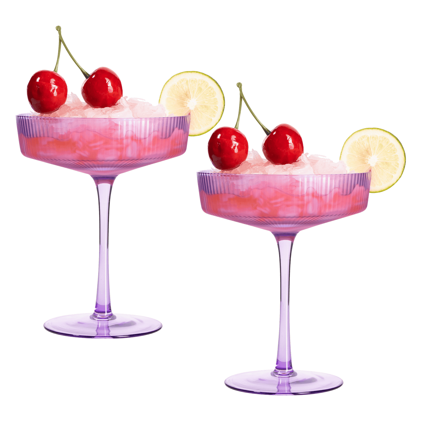 Ribbed Coupe Cocktail Glasses 8 oz | Set of 2 | Classic Manhattan Glasses For Cocktails, Champagne Coupe, Ripple Coupe Glasses, Art Deco Gatsby Vintage, Crystal with Stems (Lavender, Set of 2) - Loft&Timber