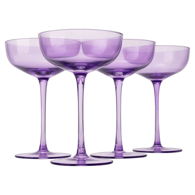 The Wine Savant Colored Coupe Glass | 7oz | Set of 4 Colorful Champagne & Cocktail Glasses, Fancy Manhattan, Crystal Martini, Cocktails Set, Margarita Bar Glassware Gift, Vintage (Lavender Purple) - Loft&Timber