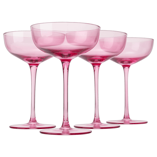 The Wine Savant Colored Coupe Glass | 7oz | Set of 4 Colorful Champagne & Cocktail Glasses, Fancy Manhattan, Crystal Martini, Cocktails Set, Margarita Bar Glassware Gift, Vintage (Blush Pink) - Loft&Timber