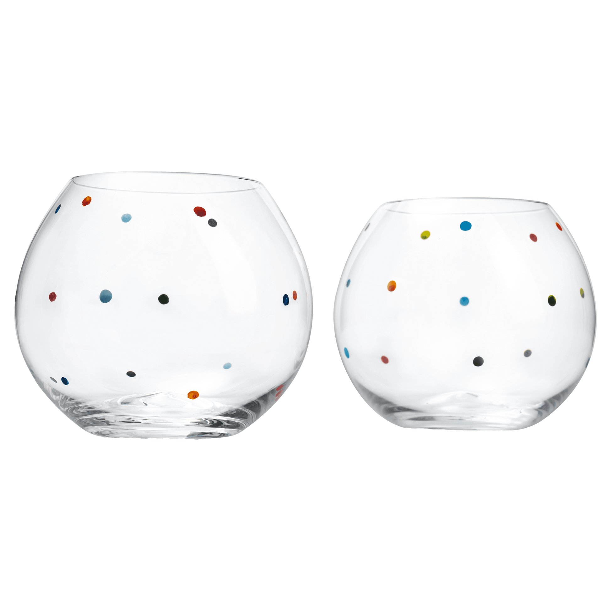 Polka Dot Set of 2 Stemless Bubble Wine Glasses 18 oz by The Wine Savant - Polka Dot Rainbow Glasses, Colored Wine Glasses, Bubble Glasses, Unique Tumblers Gift Idea For Everyday, Weddings, Parties - Loft&Timber