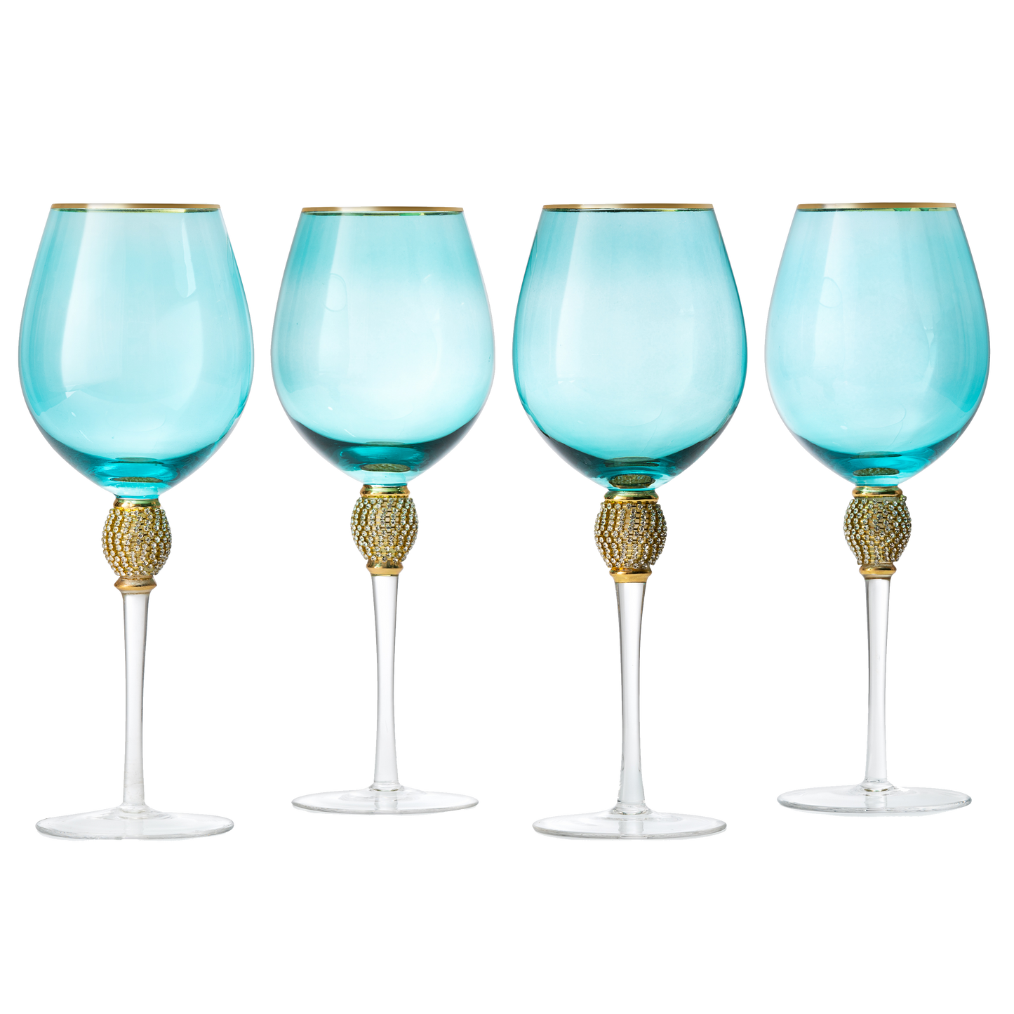 The Wine Savant Large Diamond Wine Glasses, 10" H Gold Rim Rhinestone Diamond Glasses - Wedding Glasses - 18 Ounce, Premium Designed Wine Glasses for Spirits and Wine, Gift Boxed (4, Blue) - Loft&Timber