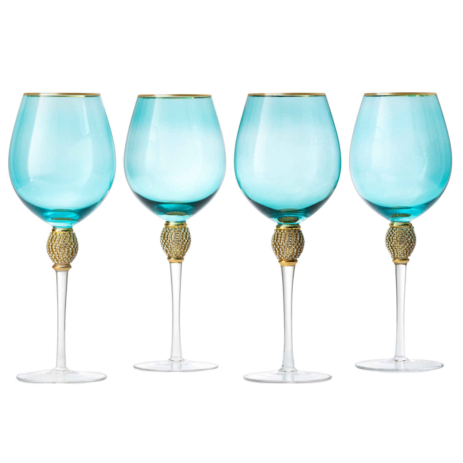 The Wine Savant Large Diamond Wine Glasses, 10" H Gold Rim Rhinestone Diamond Glasses - Wedding Glasses - 18 Ounce, Premium Designed Wine Glasses for Spirits and Wine, Gift Boxed (4, Blue) - Loft&Timber