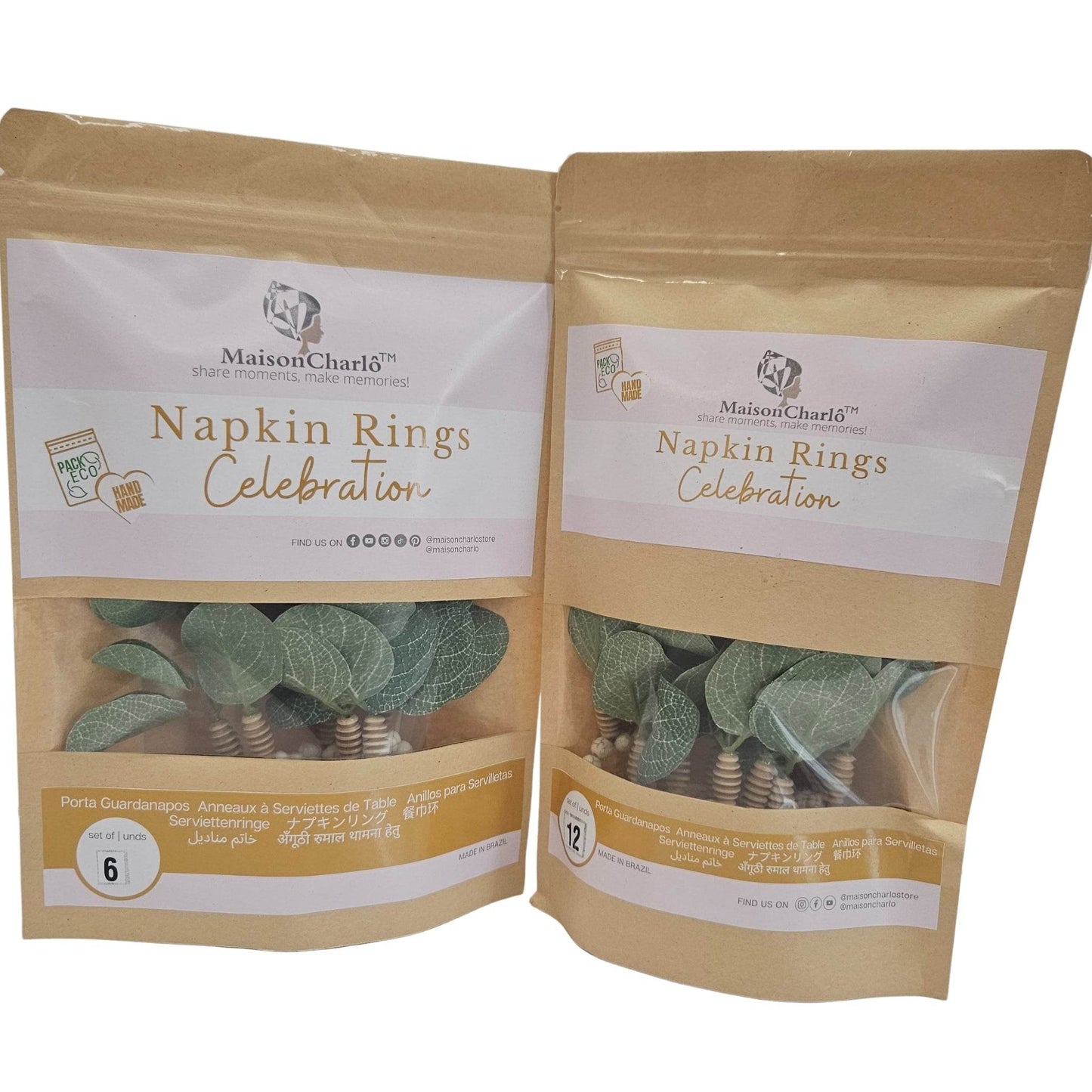 Charlo's Set of 6 Green Leaf Eucalyptus Napkin Rings, Rustic Napkin Ring, Minimalist Tabledecor - Loft&Timber