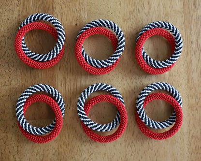 Beaded Double Interlocking Napkin Rings Various Colors, Set of 4| Handmade in Tanzania - Loft&Timber