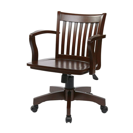 Espresso Wood Bankers Chair with Wooden Arms and Seat - Loft&Timber